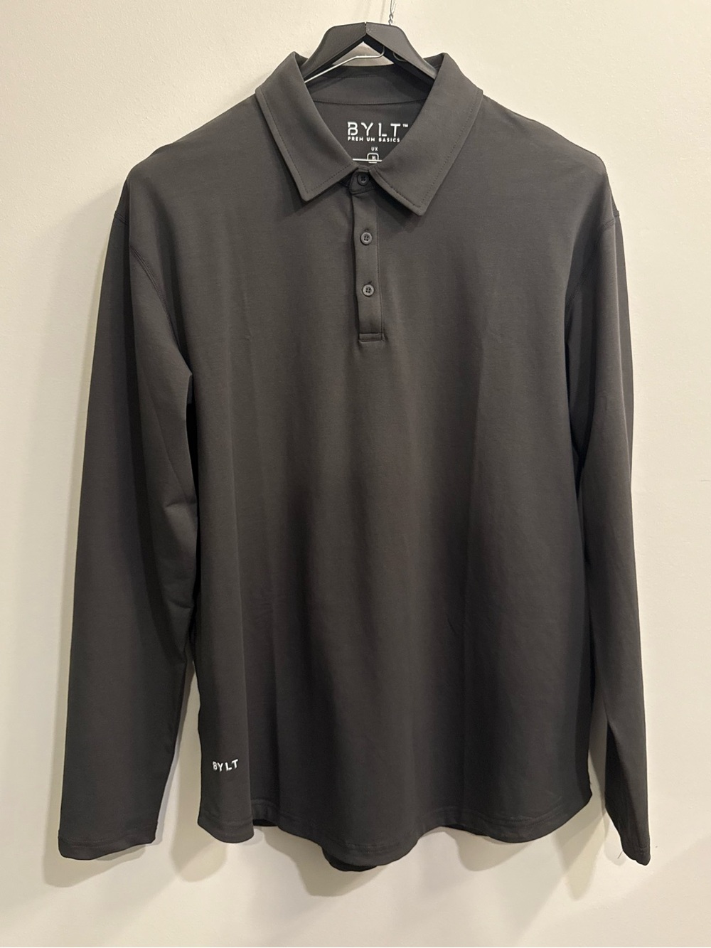 BYLT - Drop-Cut Long Sleeve: Lux Polo - Charcoal - XL